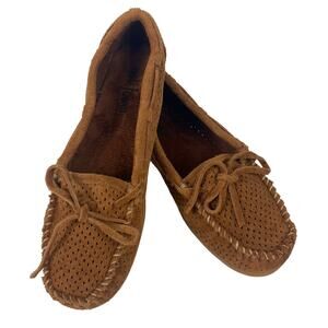 MINNETONKA Suede Lisa Moccasins Flats Loafers Perforated Chestnut Brown Womens 8